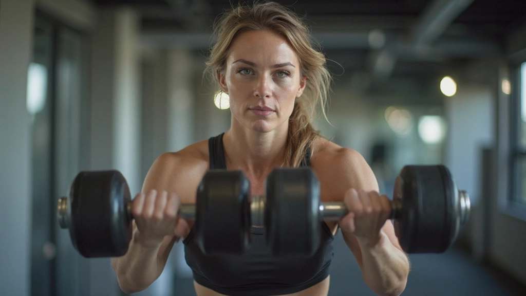 Persoon die aan het trainen is met halters in een trainingsstudio met modern uitzicht