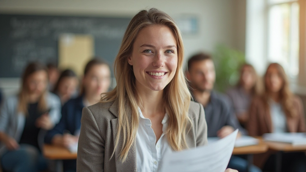 Gelukkige student die succesvol een examen afrond met zelfvertrouwen en een glimlach op het gezicht